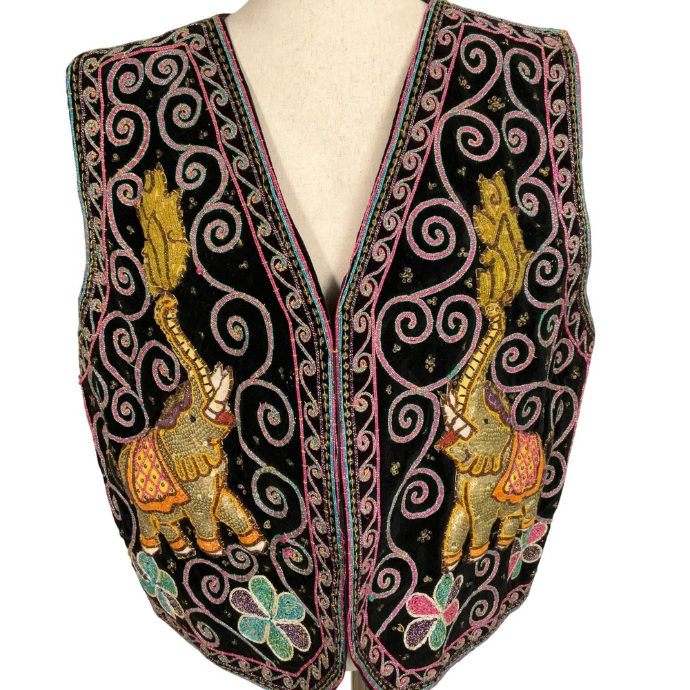 Elephant Velvet‎ Women XL Black Gold Multi All Sequin Festival Boho Statement